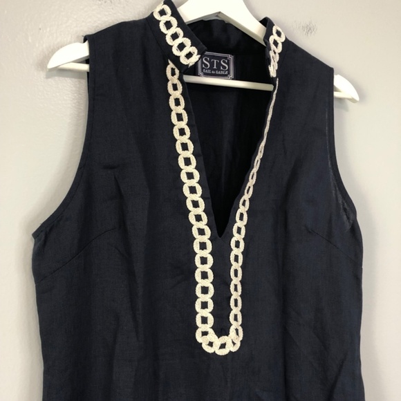 Sail to Sable Maxi Dress High Neck Slit Embroidered Navy - Picture 4 of 14